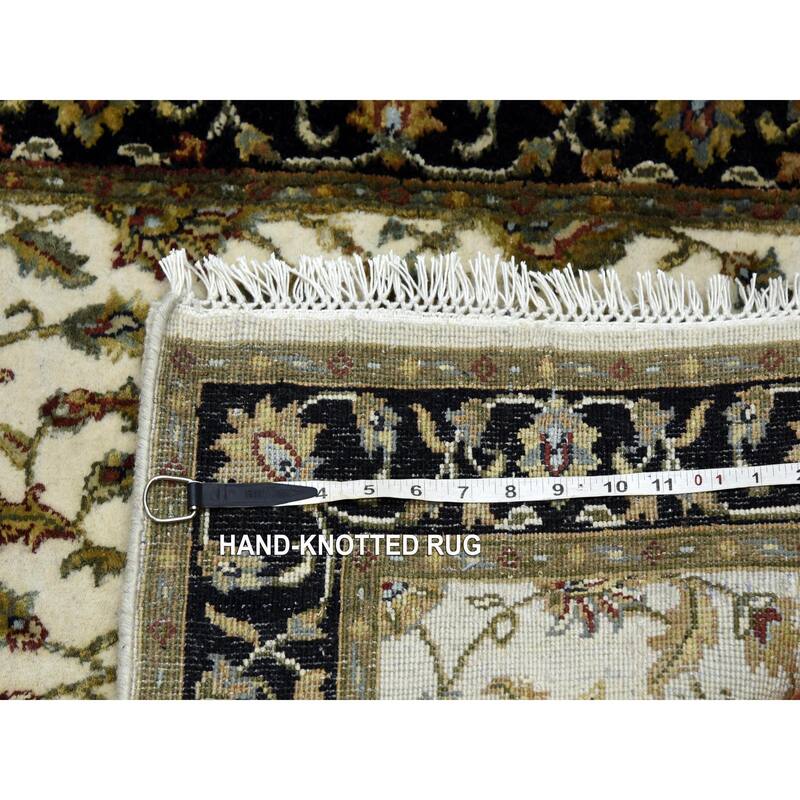 Shahbanu Rugs Ivory, Wool and Silk Hand Knotted, Rajasthan with All
